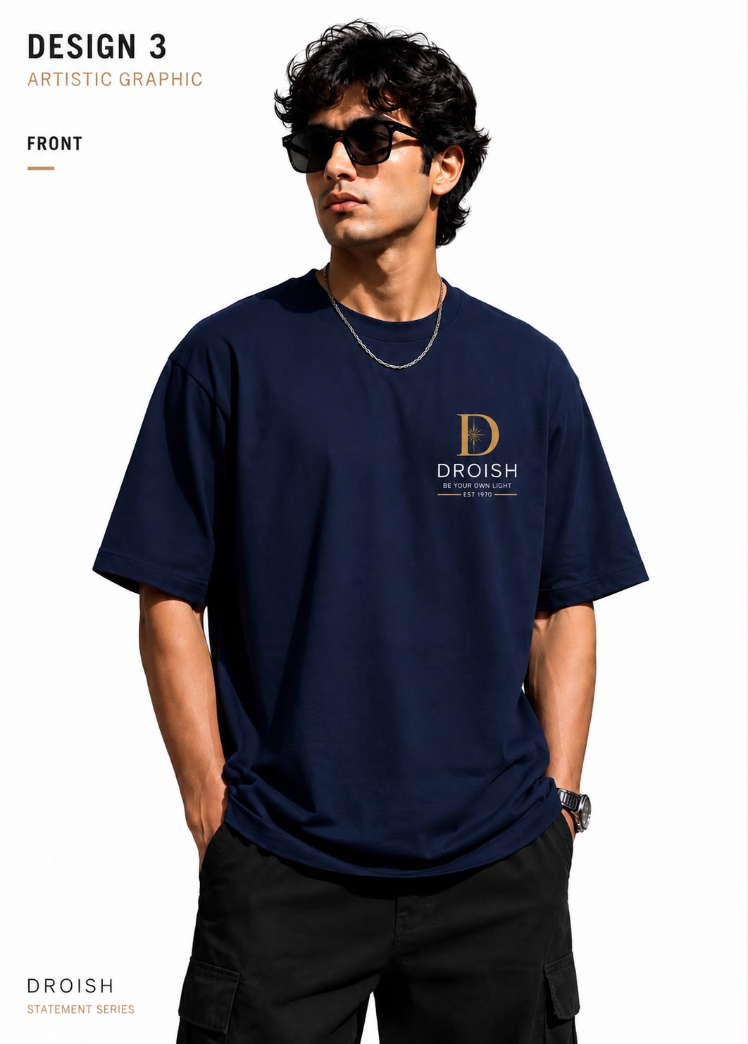 DROISH "Core Crest" Oversized T-Shirt Navy Blue - Image 5